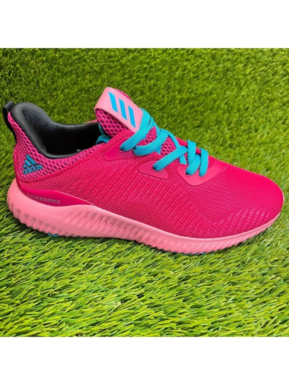 Adidas AlphaBounce J Girls Size 4.5Y Pink Blue Running Athletic Shoes Sneakers